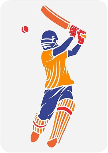 Miniatura 1 de FINGERINSPIRE Plantilla de pintura de jugador de críquet de 8.3 x 11.7 pulgadas, plantilla de cricket Shot para pared, plantilla de críquet,