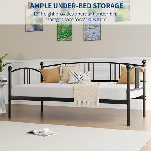Image of Garvee Twin Daybed, Sturdy Metal Daybed with Arched Headboard and Steel Slat Support, Sofa Bed for Living Room Bedroom and Guest Room, Black