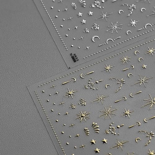 Powpop Moon Star Nail Art Stickers Decals 3D Gold Bronzing Nail Stickers Laser Star Moon Luxury Nail Design Self-Adhesive Nail Decals Manicure Sliders For Women Girls Diy Nail Art Decorations Supplies thumb #3