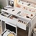 Haewon White Vanity Desk with Mirror and Lights, Makeup Vanity with Charging Station and 3 Lighting Modes, Dressing Table Set with Storage Cabinet, Drawers and Chair for Girls Bedroom