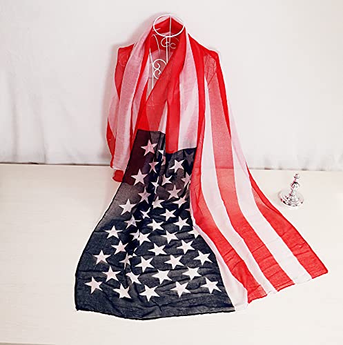 Women Long Soft USA Patriotic Flag Print Star Scarf Beach Wrap Soft Lightweight American Flag Scarf4
