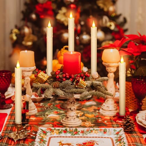 Image of Baquler 24 Pcs 8.8 inch Ivory Flameless Taper Candle LED Stick Battery Operated | Candle Sticks Bulk, No Battery, Flickering LED Candlestick, Window Wedding Halloween Christmas Decor, Plastic