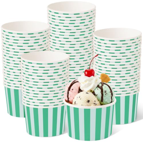 Image of Zopeal 50 Count Teal and Light Blue Striped Ice Cream Cups Dessert Bowls