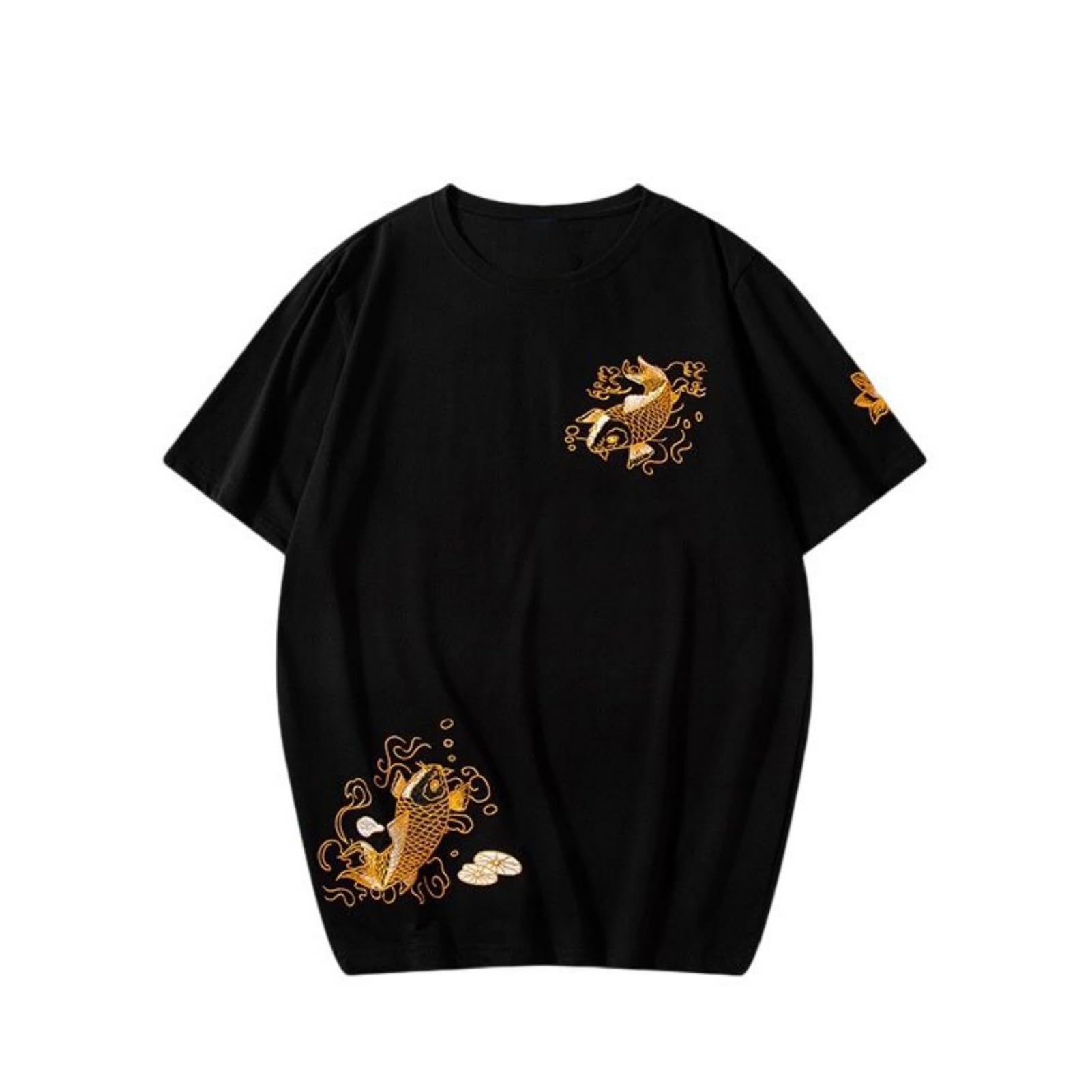 T-shirt girocollo da uomo in cotone ricamato in stile cinese a maniche corte