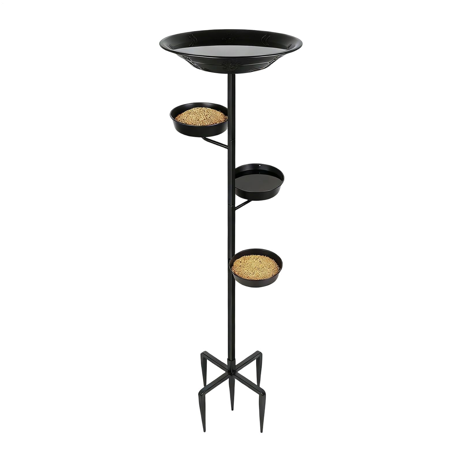 Pila o Baño para Pájaros de Metal con Estacas, Múltiples Niveles, Elegante | y Bebedero para Aves Silvestres de Exterior para Jardín, Patio, Terraza y