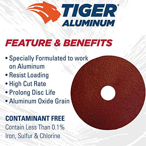 Image of Weiler 60403 Tiger Aluminum Resin Fiber Sanding & Grinding Disc, 4-1 /2 inch Diameter, 60 Grit, 7 /8 inch Arbor Hole (Pack of 25)
