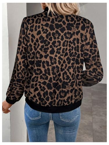 OYOANGLE Women's Cheetah Print Zip Up Jacket Long Sleeve Casual Lightweight Bomber Jackets Outerwear3