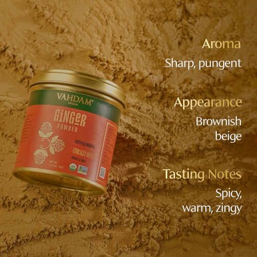 Image of VAHDAM, Organic Ginger Powder (2.47oz) 100% Raw Ground Ginger Root Powder from India | Active Gingerol - Non GMO, Gluten Free | Direct from Source