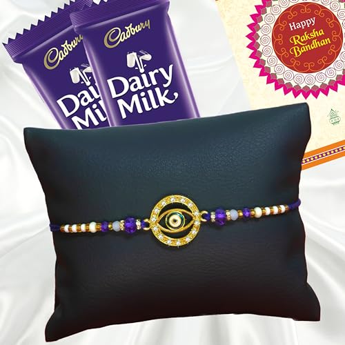 Image of Canton Rakhii Gift for Brother with Chocolate - Designer Rakhi for Brother with Cadbury Gift Hamper Pack, Roli Kumkum & Greeting Card (Design-15, 1 Rakhi + Cadbury)