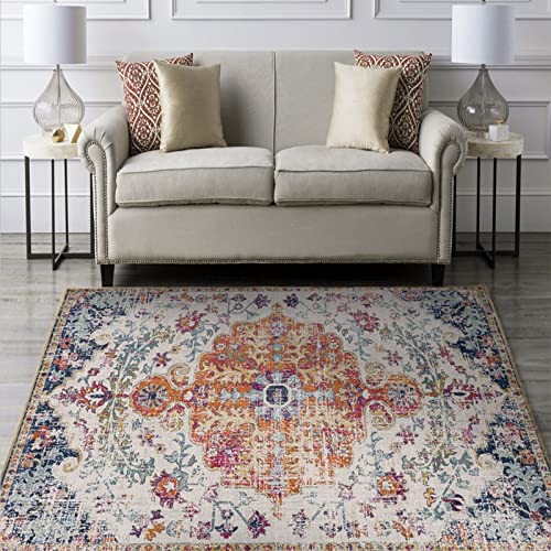 Rururug Alfombra Cuadrado Diseño Moderna Pelo Corto Alfombras Salón Comedor Dormitorio Infantil de Juego Antideslizante Lavable,patrón Floral Tradicional,Square 120 x 120 cm