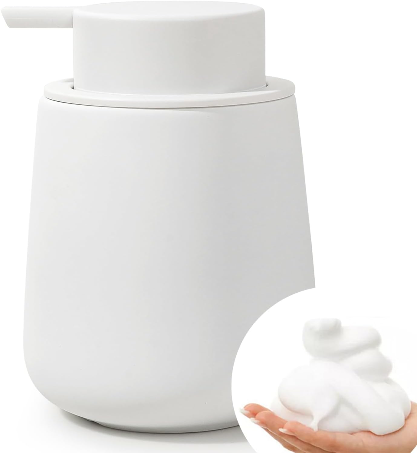 Bosilunlife Ceramic Foaming Soap Dispenser - 12Oz Bathroom Countertop Kitchen Dish Soap Pump Dispenser Foam Soap Dispenser - Rubber Paint White