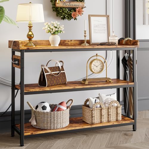Ironck HK-LS-02 Console Table, Sofa Table With Power Outlet, Farmhouse Hallway Table For Entryway, Living Room, Height Adjustable, Easy Assembly, Rustic Brown thumb #1