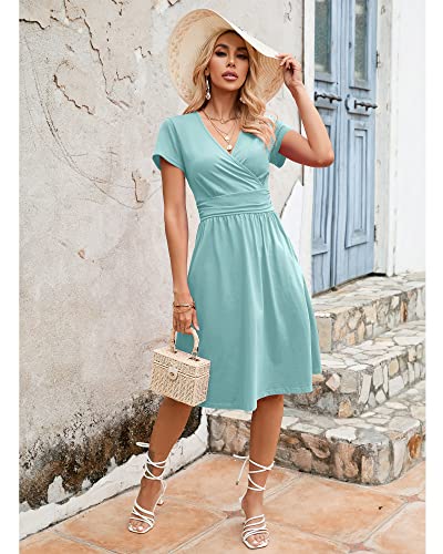 Image of Newshows Women's Pockets Wrap V Neck Floral Summer Vacation Casual Sundress | Wrinkle Free, Stretchy, Summer Beach Floral Sundress 2026, Casual Dress for Vacation, Guaduation, Side Pockets, A-line