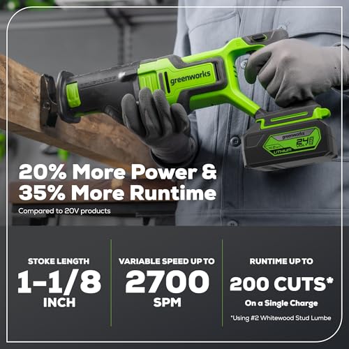 Image of Greenworks 24V Cordless Power Tool 3pcs Combo Kit, Jig Saw with 4Ah USB Battery & Charger, Circular Saw (6-1 /2 inch) & Reciprocating Saw, Brushless Motors, 3000 SPM & 4800 RPM