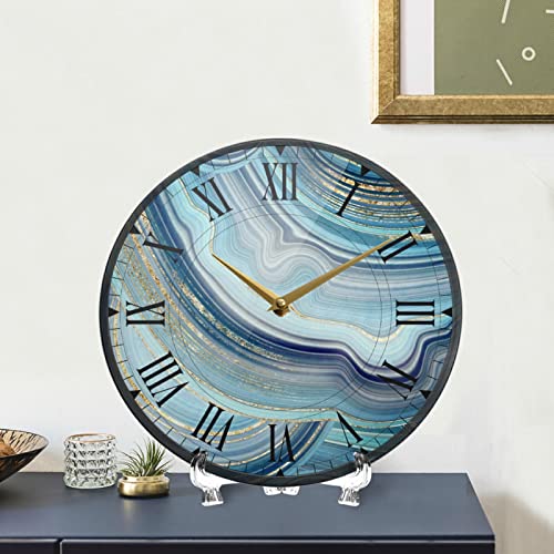 Beeplus Blue Agate Marble Round Glass Wall Clock Non Ticking Decorative 11.9 Inch Decorative Clock Art For Bedroom Living Room Kitchen School #TOP6
