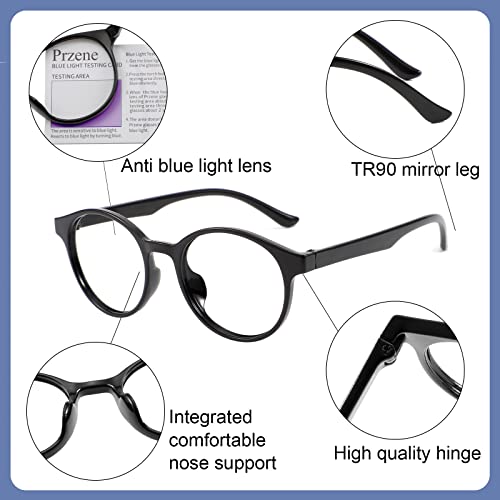 Image of Przene 4 Pack Blue Light Blocking Glasses for Women Men,Retro Round Computer Gaming Glasses Anti Eye Strain /UV /Glare (Standard, Mixed Color-C3)