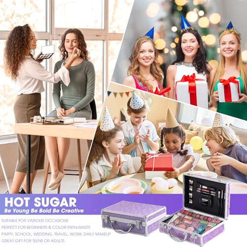 Hot Sugar Girls Makeup Set, Complete Starter Cosmetics Kit with Eye Shadow, Lip Balm, Blush, Lip Gloss, Brushes, Eye Pencils and Mirror (Purple Love) - Image 6