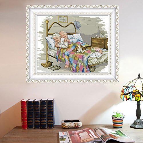 Counted Cross Stitch Kits- Cross Stitch Pattern The Old Married Couple with 14CT Without Pre-printed Fabric ,Cross-Stitch Hand Embroidery Kit - Art Crafts Sewing 18''x14''
