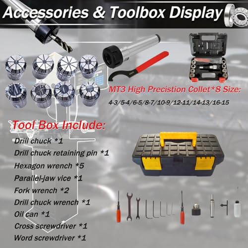 Yokoma Benchtop Milling Drilling Machine Mini Mill Drill Machine MT3 Spindle Precision Mill Drill for Metal Wood Plastic Variable Speed 20-2250rpm 1100W Brushless Motor 110V - Image 6