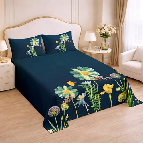 Image of Cloth Fusion Glace Cotton Flat Bedsheet for Double Bed with 2 Pillow Covers (90x100 Inches, Sea View)