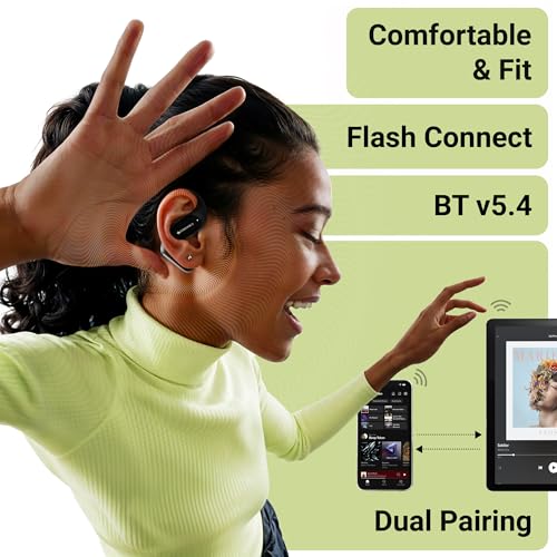 Image of ZEBRONICS PODS O, Wireless Open-Ear Earbuds, OWS, 40 Hrs Backup, Neodymium Drivers, Ultra Comfort Fit, Quad MIC ENC, Rapid Charging, Bluetooth, Dual Pairing, Flash Connect, Low Latency Gaming (Black)