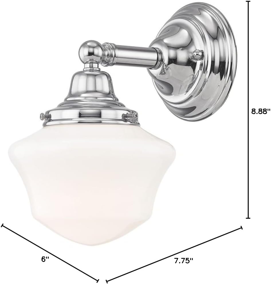 Schoolhouse Sconce Chrome White Opal Glass 1 Light 6 Inch Width