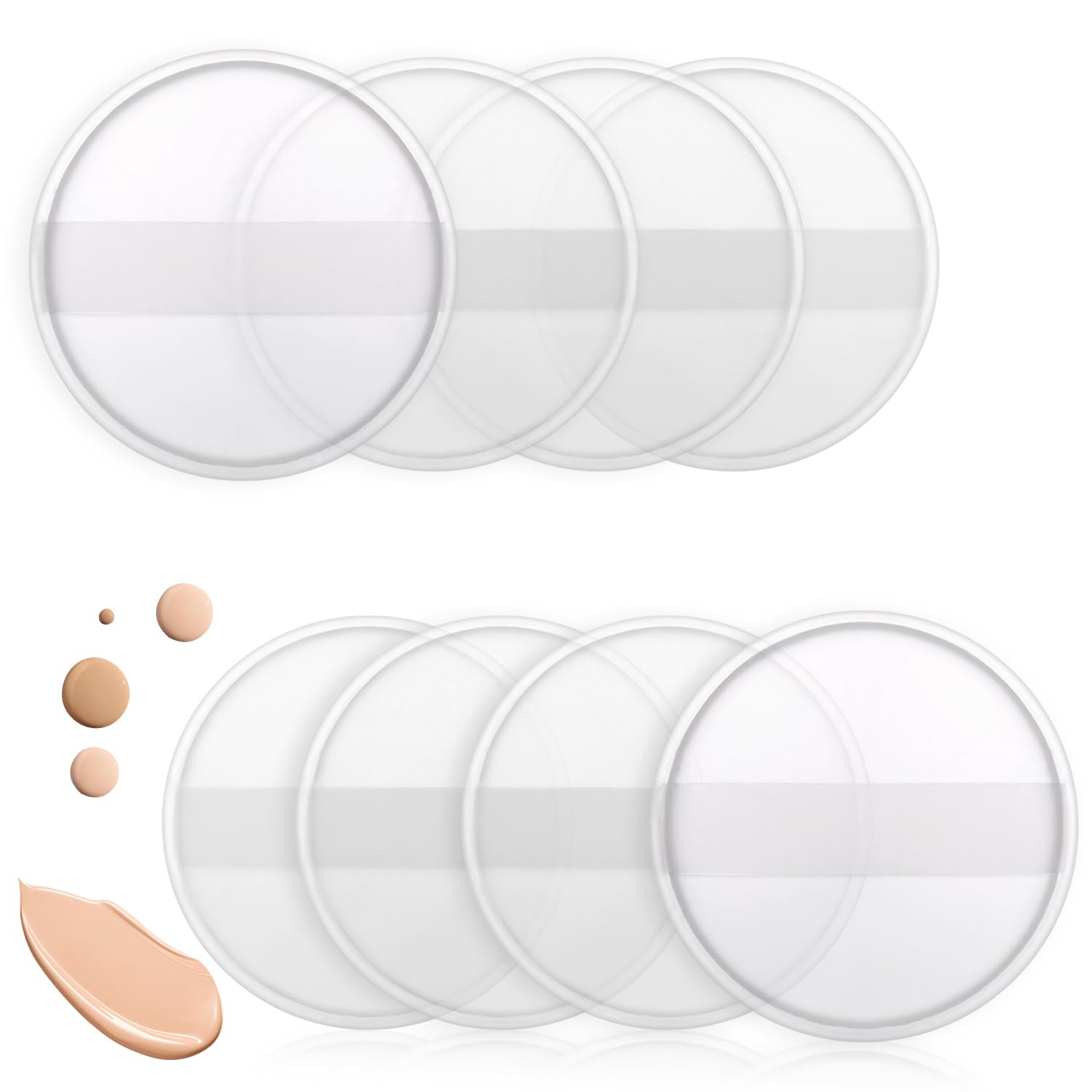 BOSMIOW 8pcs Clear Round Silicone Powder Puffs,Washable Makeup Puff with Silk Handle,Cosmetic Applicator for Liquid Foundation,Cream,Concealer,Blush,Cosmetic Beauty Tools Blender