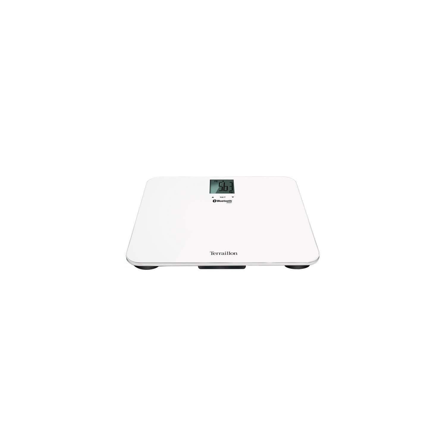 Terraillon Pèse Personne Connecté, Pour Smartphone/Tablette, Indice de Masse Corporelle, 8 Mémoires Utilisateurs, Bluetooth Smart, 160kg, Web Coach Form, Blanc