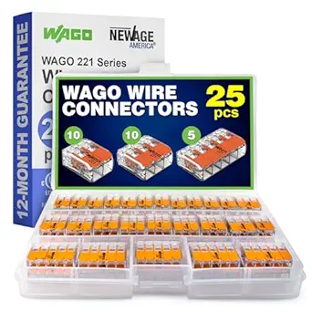 WAGO 221 Series 25pc Compact Splicing Wire Connectors | Includes (10x 221-412), (10x 221-413), (5X 221-415) | WAGO Wire Connectors | WAGO 221 Wire Nuts | WAGO 221 Series Assortment with Case