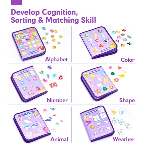 Image of hahaland Busy Board Montessori Toys 3 Year Old Girl Gifts 3rd Bithday Idea | 8 in 1 Preschool Learning Activities - Educational Toys Little Girls Age 3 Travel Busy Book for Airplane Car Rides