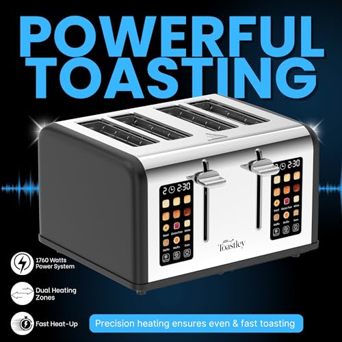 4-Slice Toaster with Touchscreen Controls, Extra-Wide Slots, Bagel & Defrost Settings, Digital Countdown Timer, Dual Independent Panels, 1760W, Matt Black - Image 5