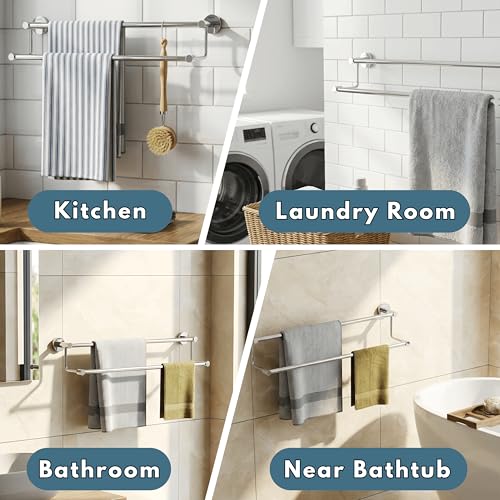 Image of GLOXY Premium Stainless Steel 24 Inch Towel Rod for Bathroom Combo Pack of 2 - Chrome Finished Wall Mount Bathroom Rod for Clothes - Bathroom Towel Rod for Bathroom Fittings Accessories Set