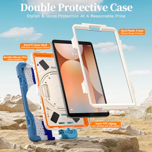 Image of ProElite Cover for Galaxy Tab A11 Plus 11 inch 2025 Cover, Rugged 3 Layer Armor case Cover for Galaxy Tab A11+ 11 inch 2025 with Hand Grip & Rotating Kickstand with Shoulder Strap, Rainbow Blue