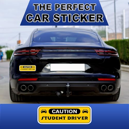 Image of Student Driver Sticker Caution Sign Vinyl Decal 5x3 Inch New Driver Training Design for Car Window Bumper Teen Learner Driving School Safety Notice Auto Graphic