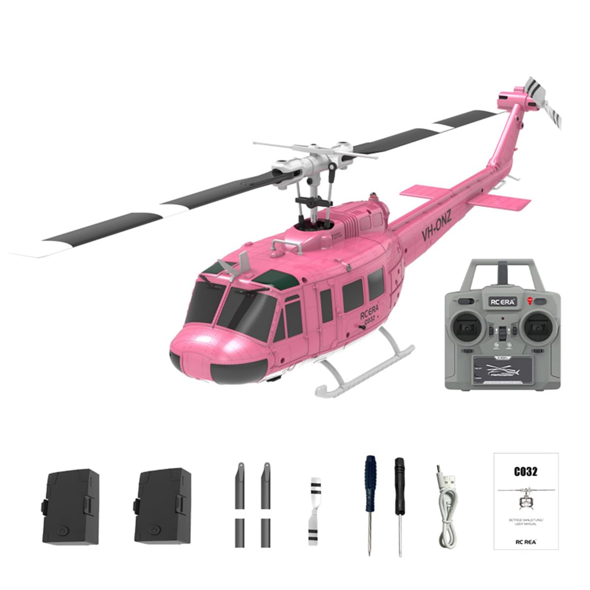 RC ERA C032 UH-1 Huey RC helikopter z 2 bateriami, skala 1/48 2,4 G 6CH 3D zdalnie sterowany helikopter kaskaderski z inteligentnym pozycjonowaniem i utrzymaniem wysokości, samolot RC dla