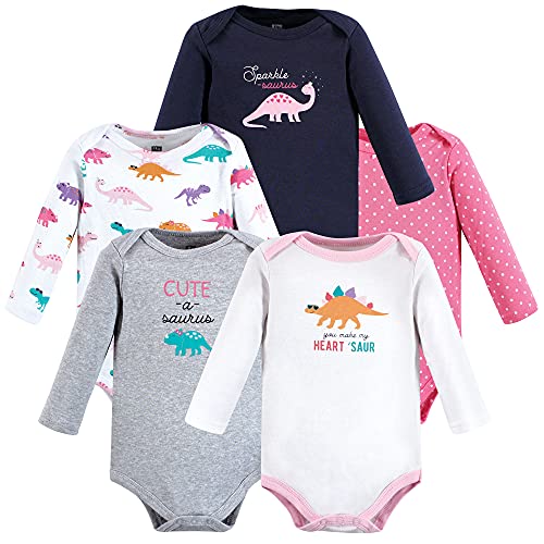 Image of Hudson Baby baby-girls Cotton Long-sleeve Bodysuits 5-pack