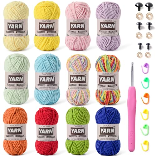 Image of 12 Pack Chunky Chenille Yarn for Crocheting, Bulky Velvet Yarn for Crochet, Baby Yarn for Crocheting Soft Blanket, 42.3 oz (1050 yds) Amigurumi Yarns for Craft Set C
