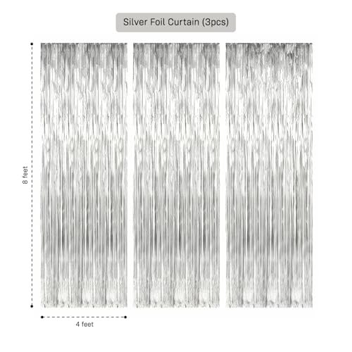 Image of Party Propz Silver Foil Curtain for Decoration - 3 Pcs (3ftx6ft) Silver Curtain for Birthday Decoration | Fringe Curtains for Decoration | Foil Curtains for Birthday Decoration | Foil Fringe Curtain