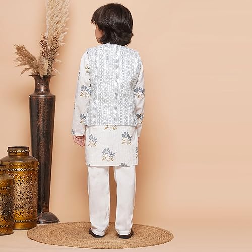 Image of AJ DEZINES Kids Ethnic Wear Cotton Printed Kurta Pajama Set For Boys With Nehru Waist Coat Jacket