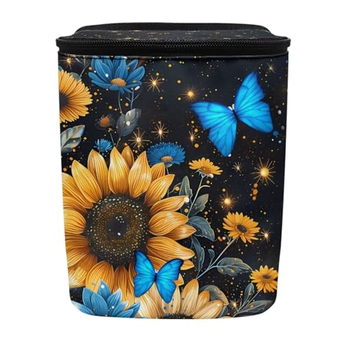 Image of Sunflower Auto Car Trash Can Hanging Car Garbage Bag with Lid Washable Leak Proof Car Trash Bin Hanging for Front Back Seat,Blue Butterfly Sunflower Vehicle Rubbish Bin