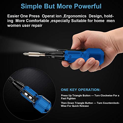 Rechargeable Cordless Screwdriver-Electric Screwdriver Hand Tool Kit for Man Women Mini Portable Cordless Power Drill with LED Light,USB Charging Cable (W/1 double side bit) Black Blue