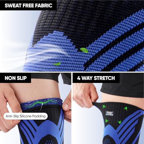 Image of Frido Active Knee Cap Support for Men & Women | Pain Relief Knee Brace | Anti-Sweat & Comfortable | Compression Knee Supporter for Joint Support, Sports, Gym & Injury Recovery (1 Pair) Blue, Medium
