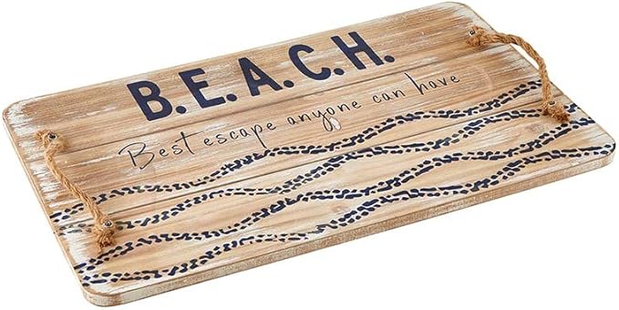 Tabletop Beach Themed Wooden Coffee Table, Living Room or Kitchen Décor Serving Tray, 20 x 12.5-Inch, Best Escape