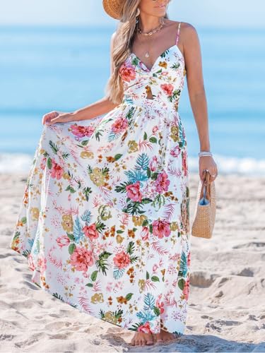 Image of CUPSHE Women's Maxi Dress Floral Print Twisted V Neck Sleeveless Long Dress Summer Casual Dress