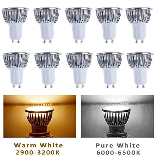 10pcs Pack Dimmable 110V 4W GU10 LED Bulbs - 6000K Daylight Spotlight - 330 Lumen, 40Watt Equivalent - 45 Degree Beam Angle ¡­