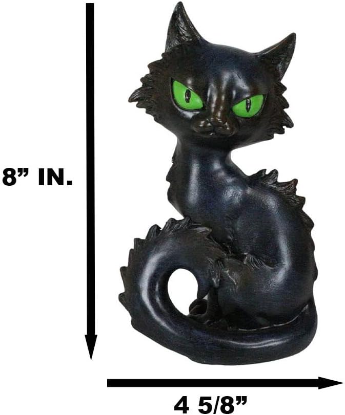 Miniatura 2 de Ebros Gift Wicca Witchcraft - Gato negro con ojos verdes sentado con cola rizada, figura ocultista paganismo paranormal acento de bruja de Halloween