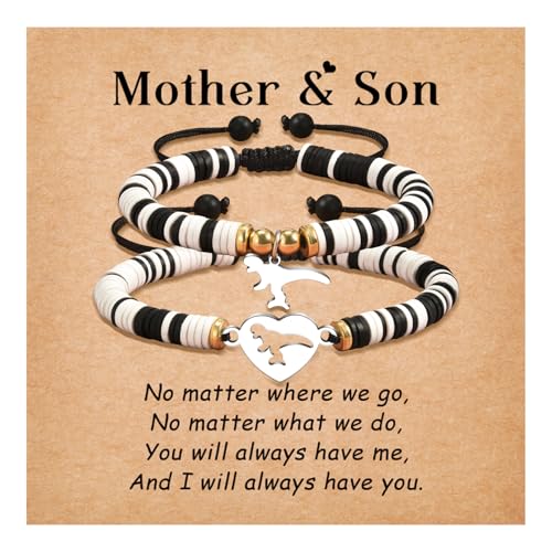 Mother Daughter/Son Bracelet Set Dinosaur/Elephant Bracelets Daughter Son Gifts from Mom Birthday Gifts Mommy and Me Gifts for Him Her