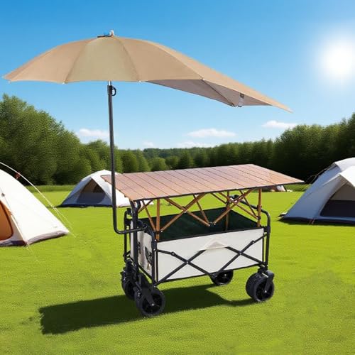 Puesto de Mercado Carrito de Camping para Eventos Al Aire Libre, Carritos Móviles de Servicio de Comida con Ruedas, Carrito de Mano con Sombrilla para La Venta de Alimentos(Table Width-120cm(47in))