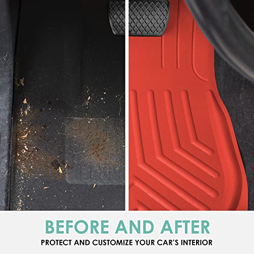 Image of FH Group Faux Leather Deep Dish Car Floor Mats - Trim-to-Fit, Universal Fit Full Set Automotive Floor Mats for Cars, SUVs & Trucks, Durable All-Weather Interior Protection, Red