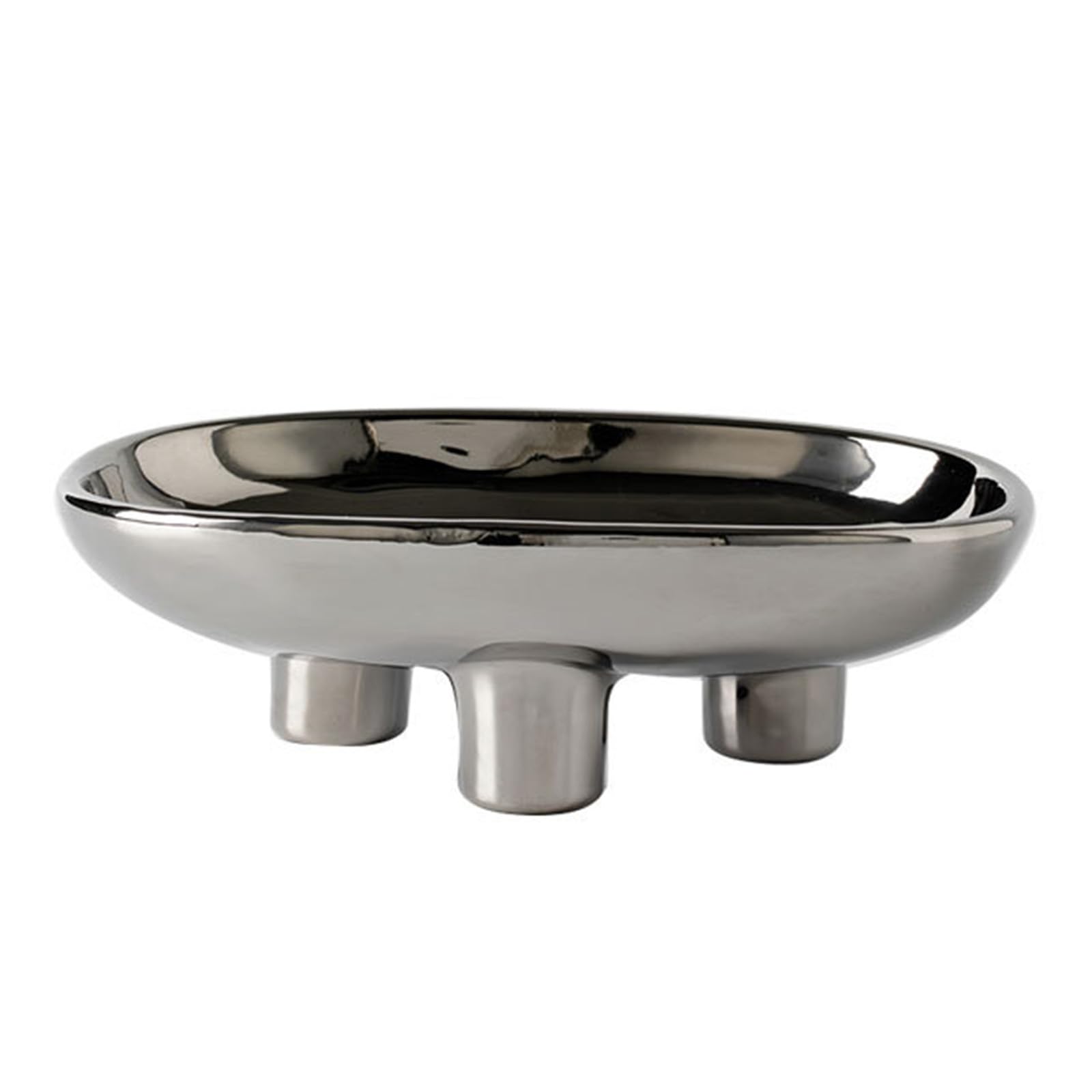 BURLOE Silver, Fruit Bowl for Kitchen Ceramic, 3-Legged Snack Bowls Bowl with Foot Large Pedestal Bowl Decorative Breads Snacks Salad White Fruit Bowls Foot